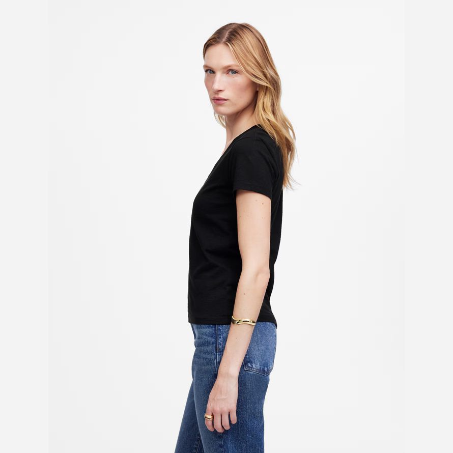 womens madewell slub perfect v-neck t-shirts black