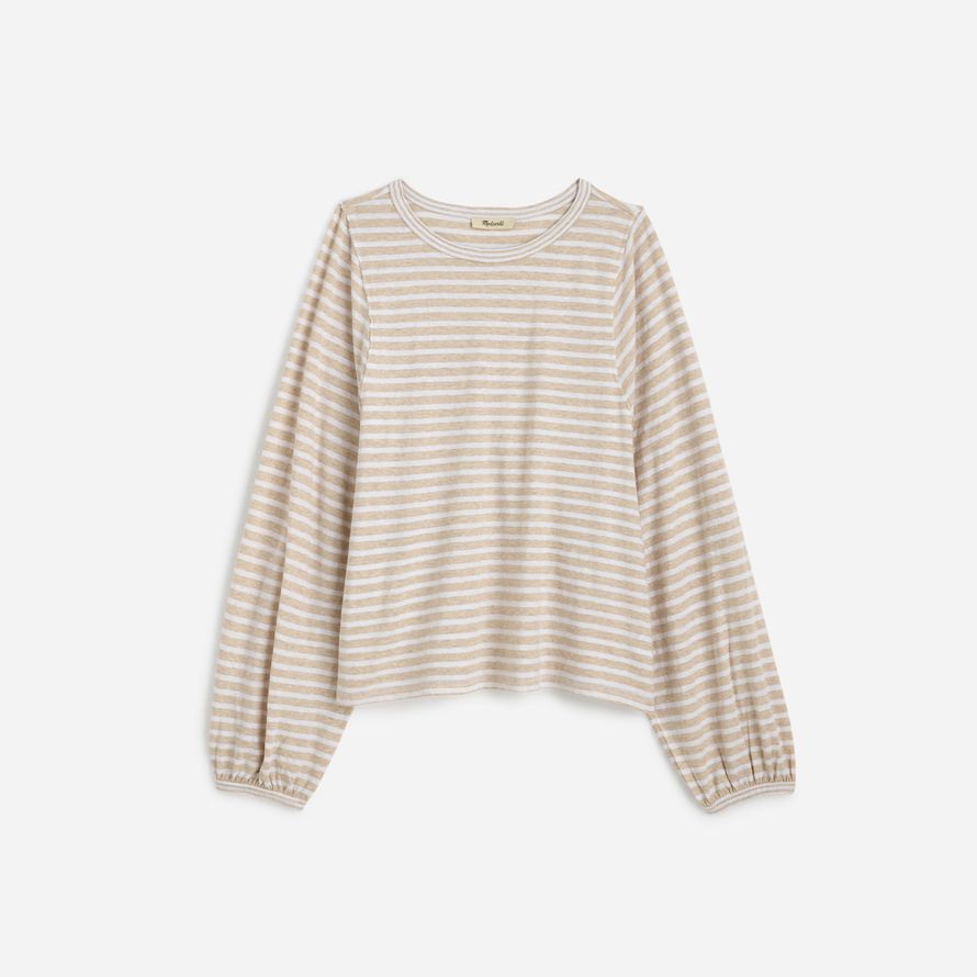 white beige madewell long balloon-sleeve crewneck womens t-shirts