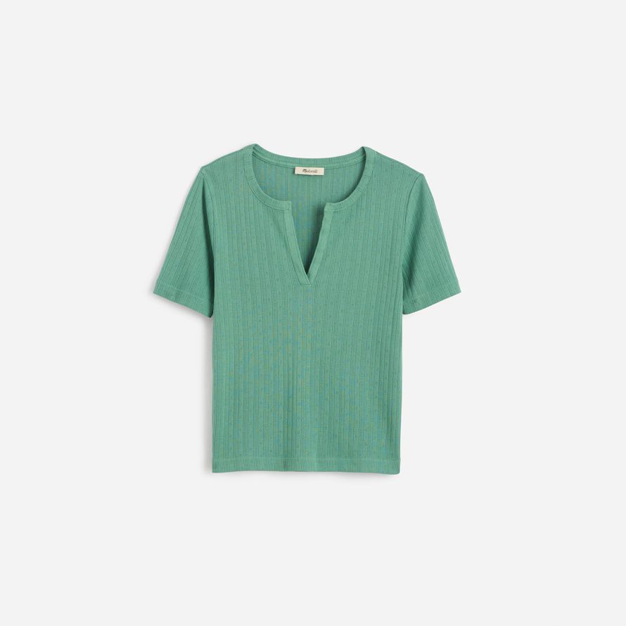 green womens madewell pointelle notch neck t-shirts