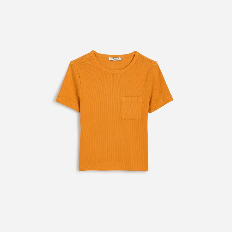 orange womens madewell ribbed crewneck pocket t-shirts