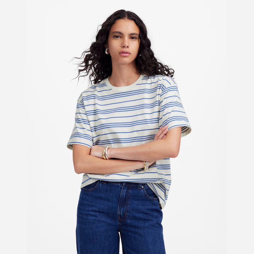 womens madewell cotton relaxed oversized t-shirts white blue