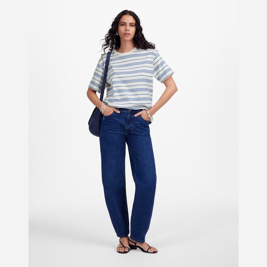 womens madewell cotton relaxed oversized t-shirts white blue