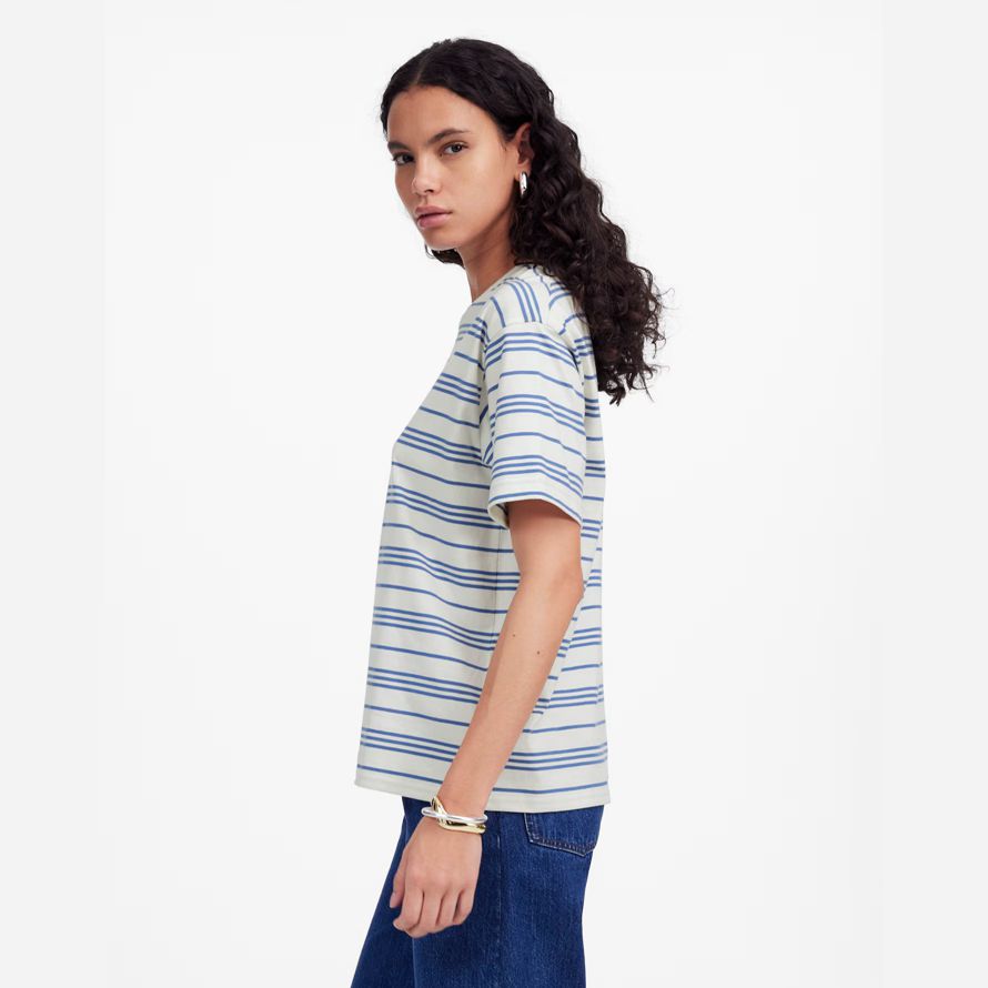 womens madewell cotton relaxed oversized t-shirts white blue