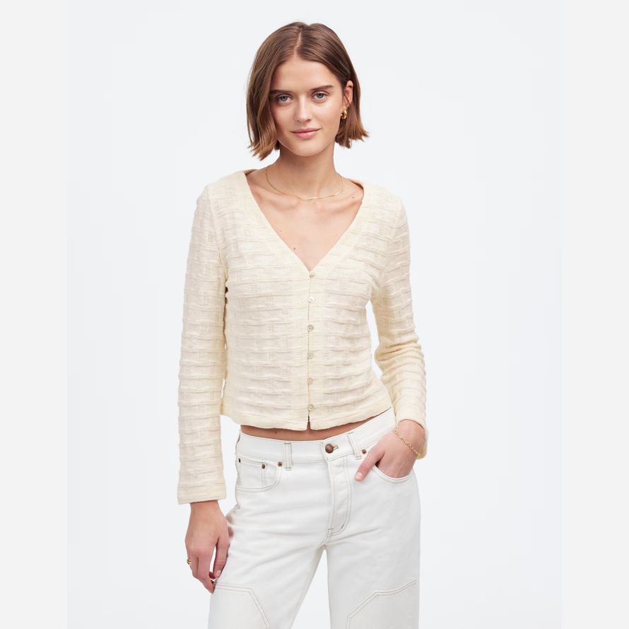 womens madewell basket-weave stitch long-sleeve sweater t-shirts cream