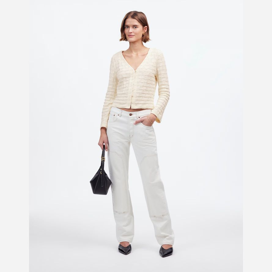womens madewell basket-weave stitch long-sleeve sweater t-shirts cream