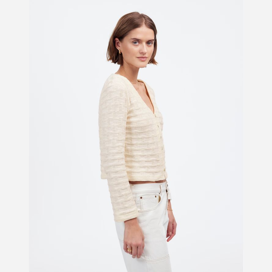 womens madewell basket-weave stitch long-sleeve sweater t-shirts cream