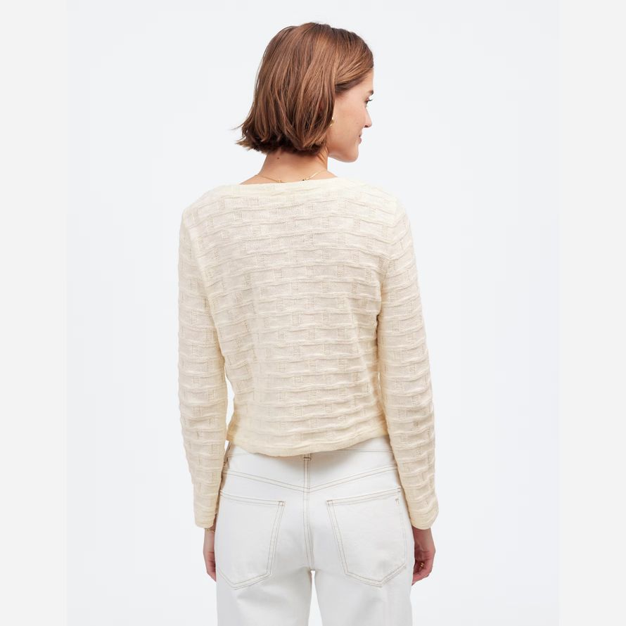 womens madewell basket-weave stitch long-sleeve sweater t-shirts cream