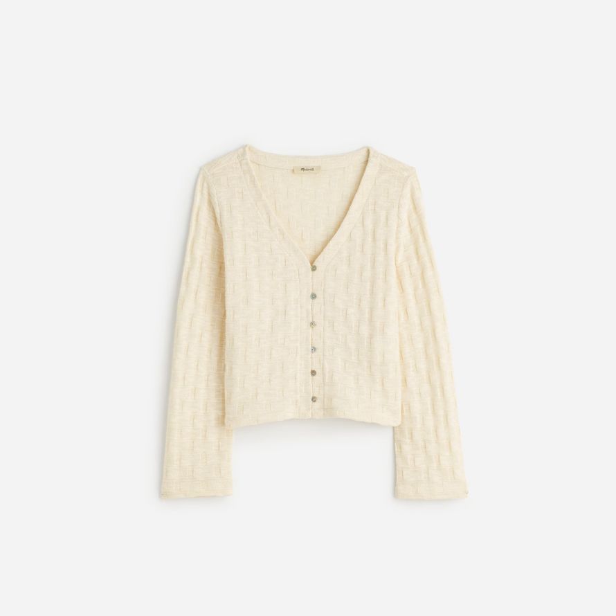 womens madewell basket-weave stitch long-sleeve sweater t-shirts cream