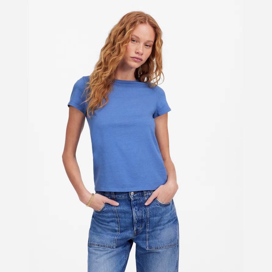 blue madewell essential slim lightweight cotton womens t-shirts