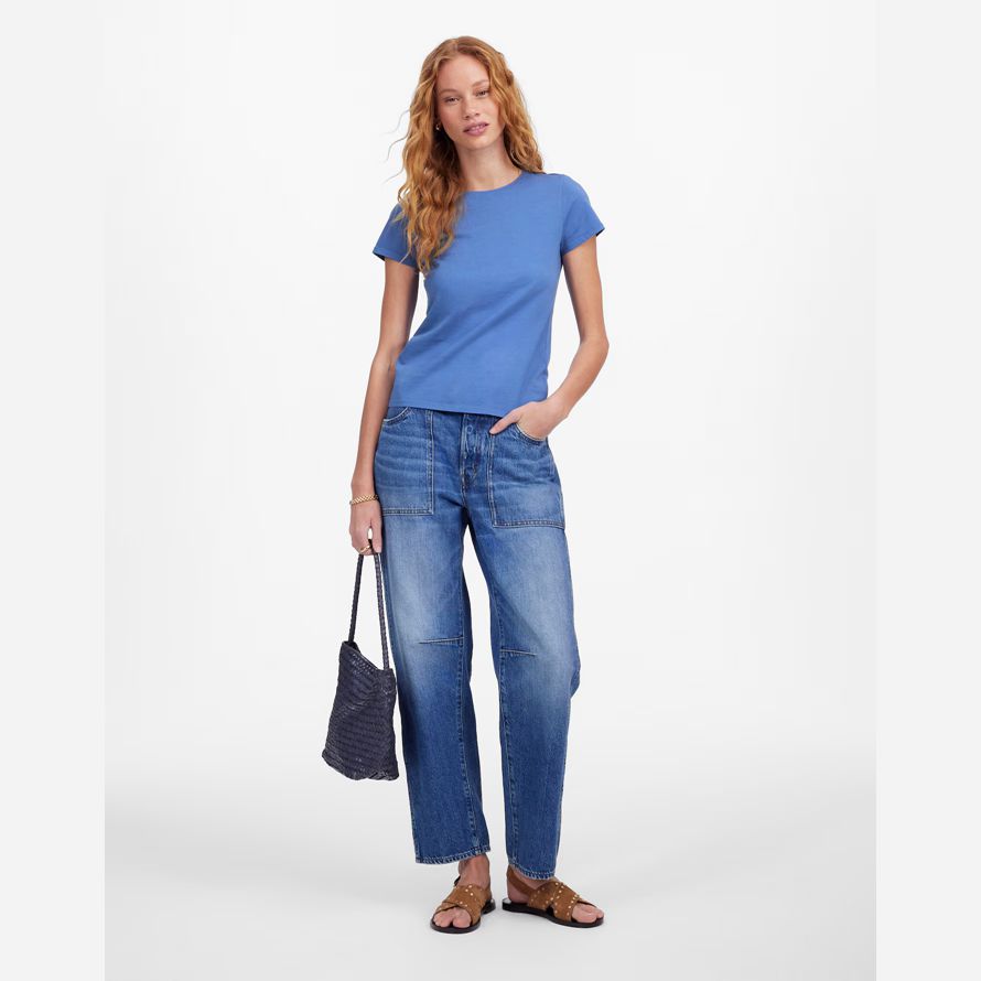 blue madewell essential slim lightweight cotton womens t-shirts