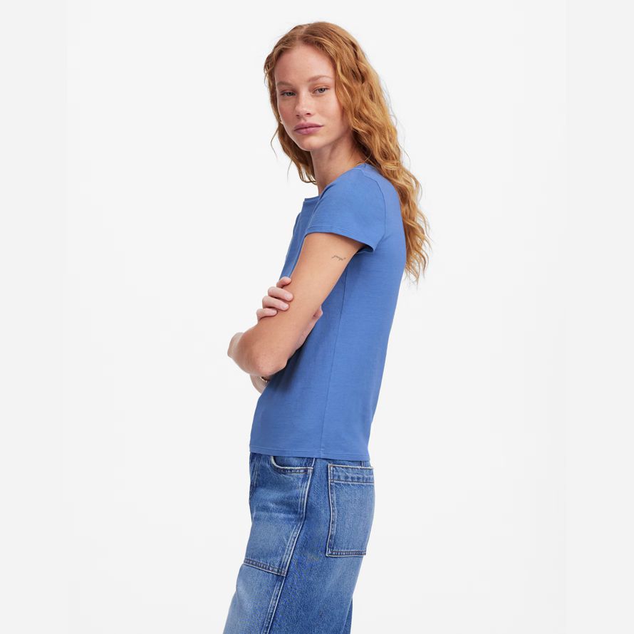 blue madewell essential slim lightweight cotton womens t-shirts