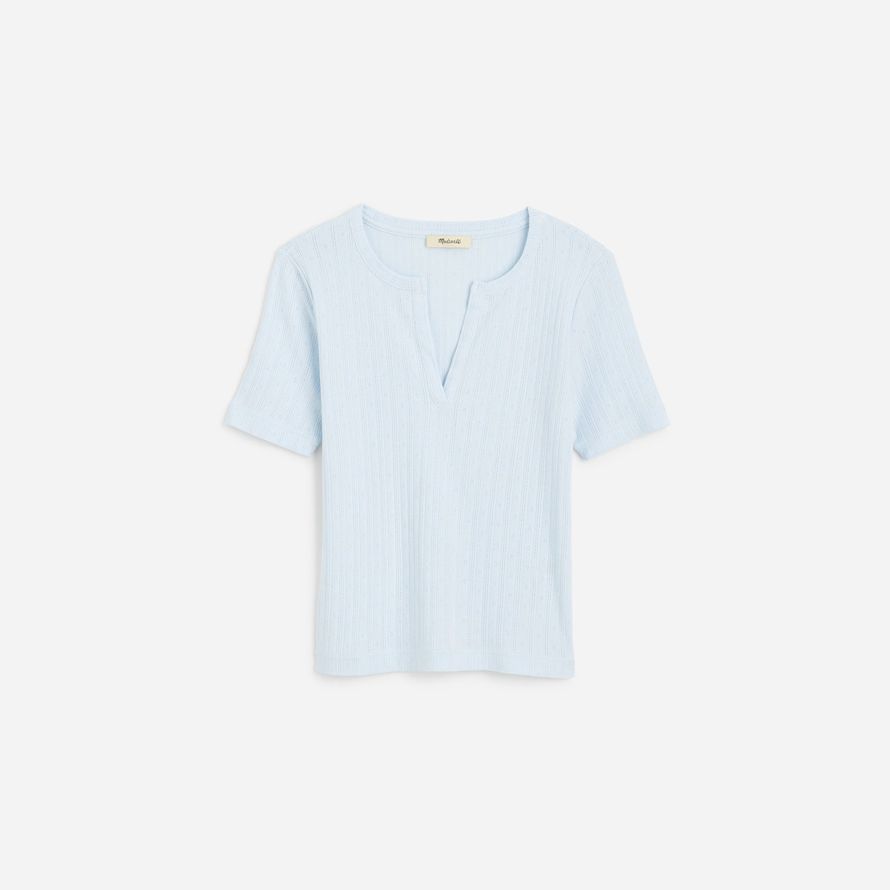 madewell pointelle notch neck womens t-shirts light blue