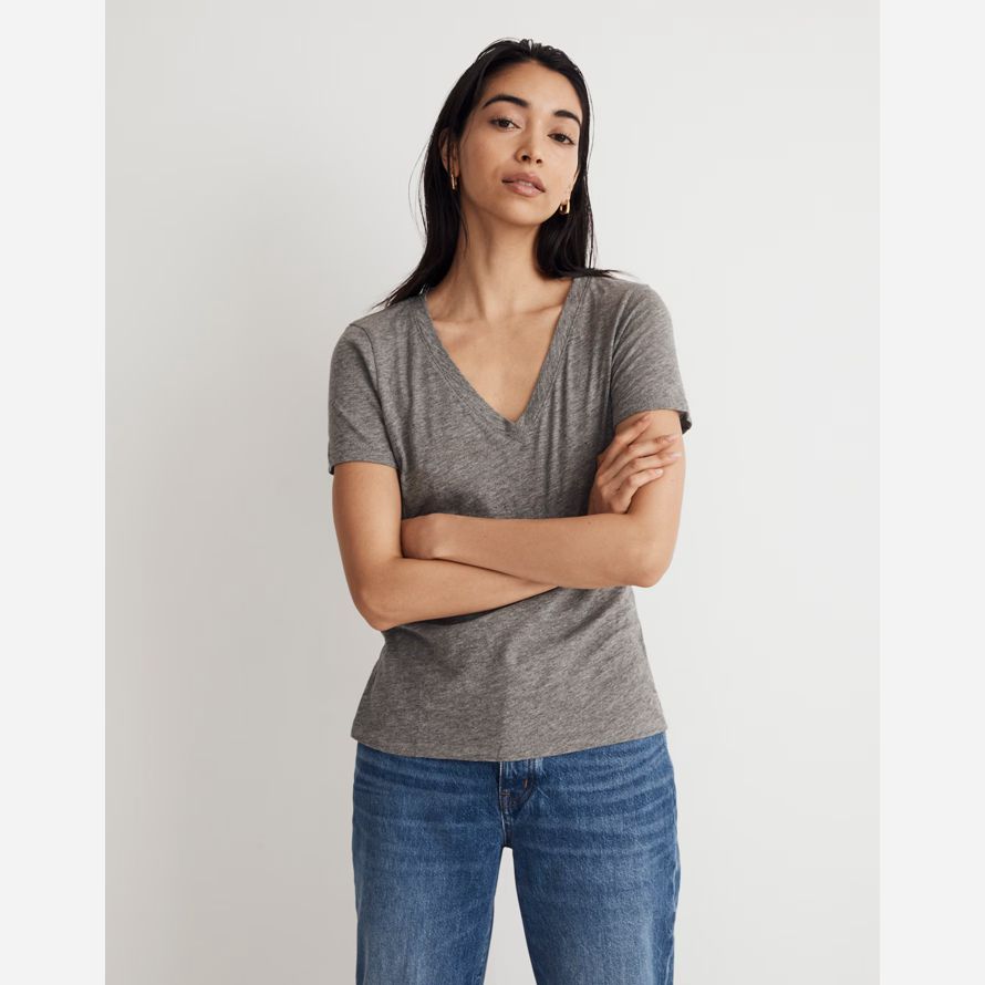 madewell whisper cotton v-neck womens t-shirts grey