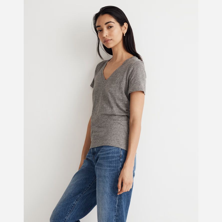 madewell whisper cotton v-neck womens t-shirts grey