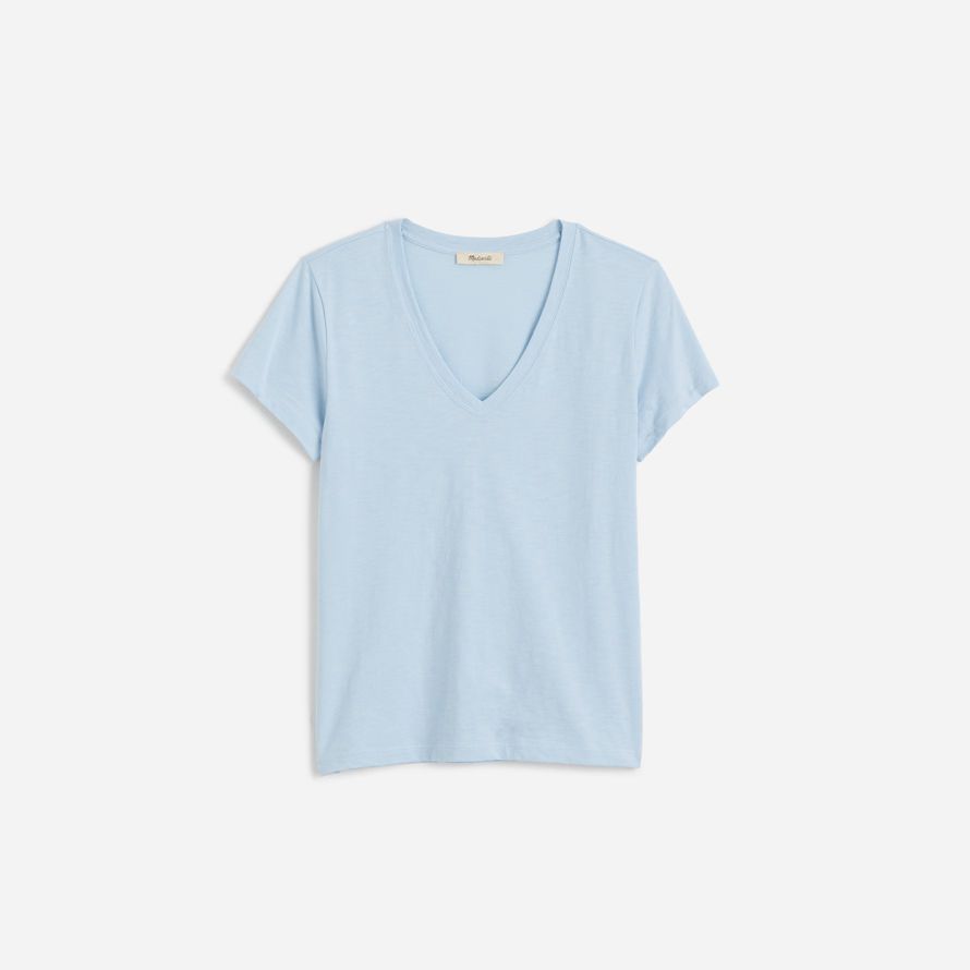 madewell slub perfect v-neck womens t-shirts light blue