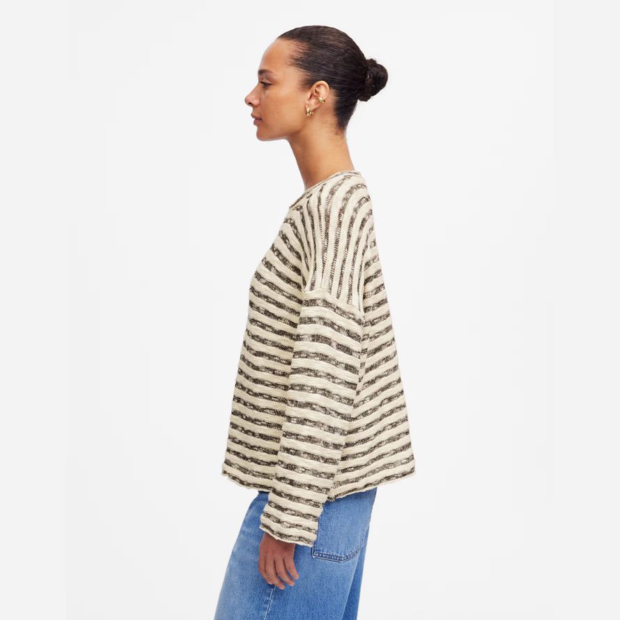 cream dark brown womens madewell crewneck long-sleeve knit t-shirts