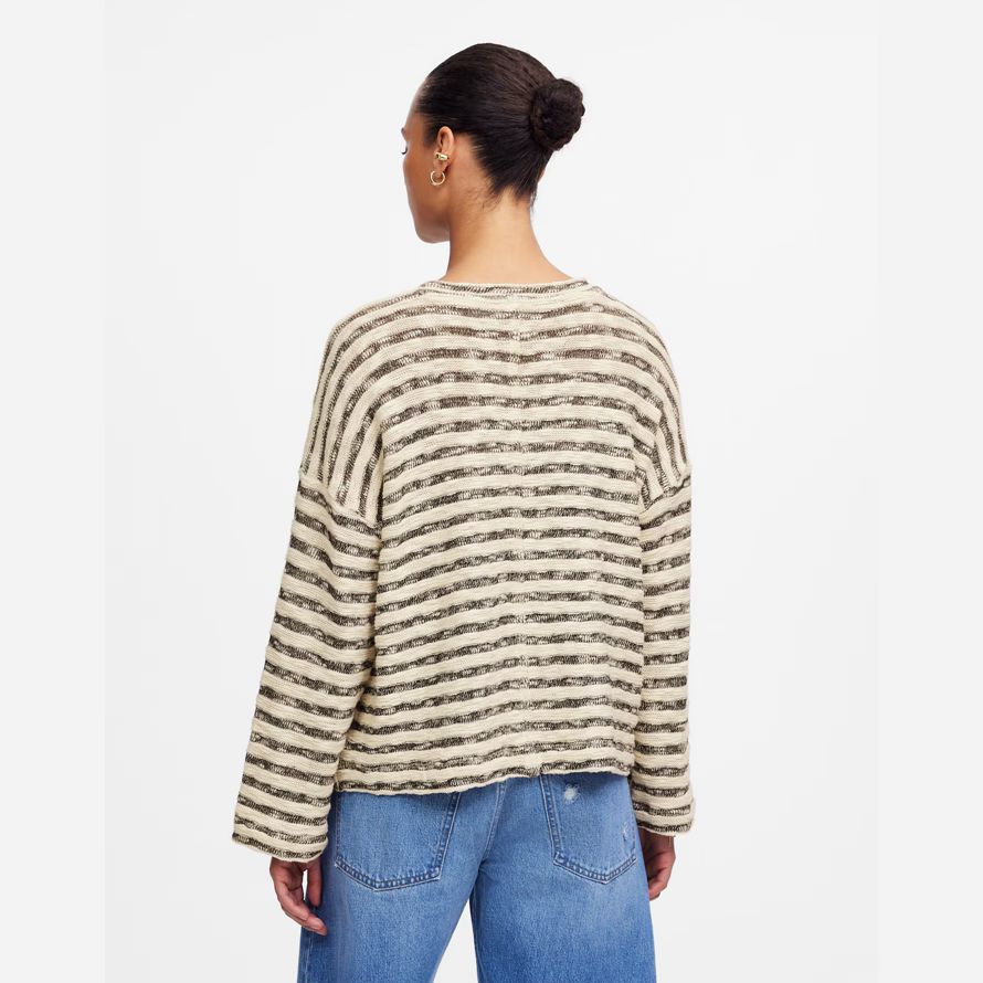 cream dark brown womens madewell crewneck long-sleeve knit t-shirts