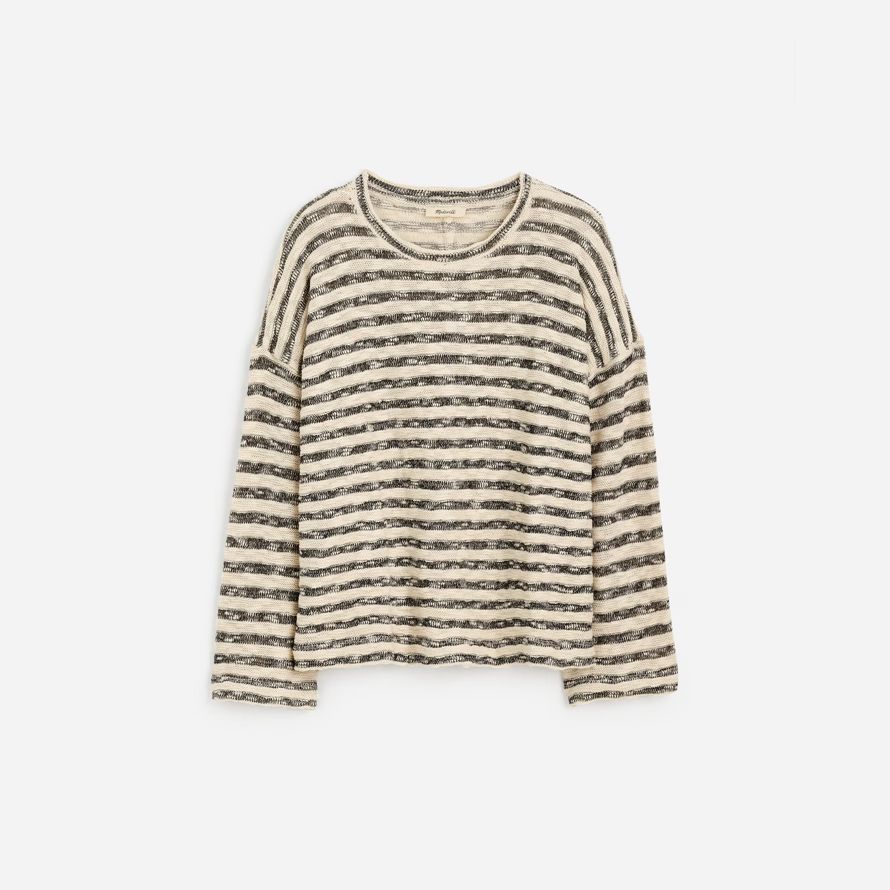 cream dark brown womens madewell crewneck long-sleeve knit t-shirts