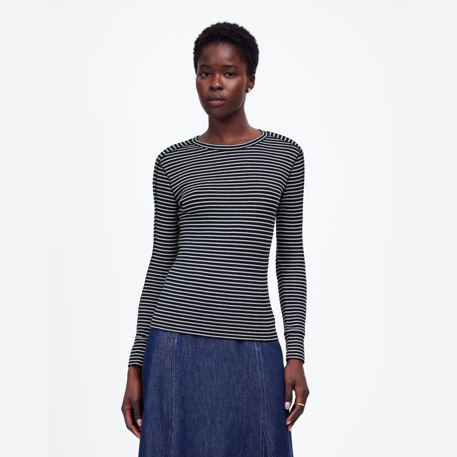 madewell ribbed crewneck long-sleeve womens t-shirts black white