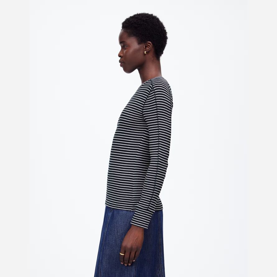 madewell ribbed crewneck long-sleeve womens t-shirts black white