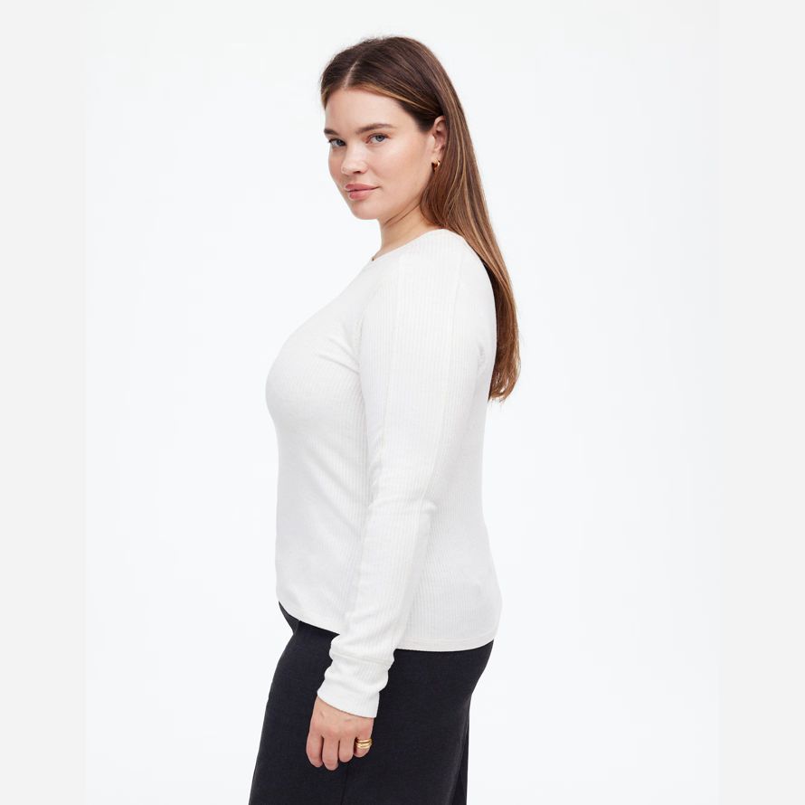 white womens madewell plus ribbed crewneck long-sleeve t-shirts
