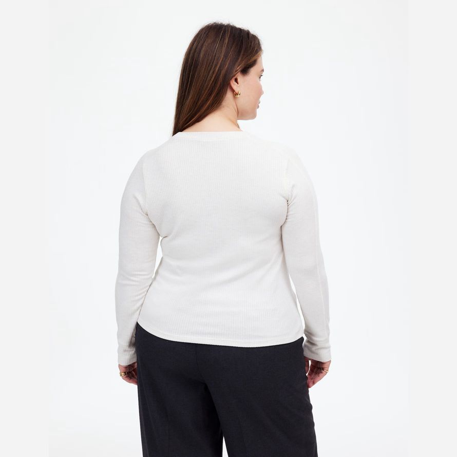 white womens madewell plus ribbed crewneck long-sleeve t-shirts