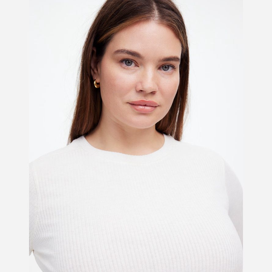 white womens madewell plus ribbed crewneck long-sleeve t-shirts