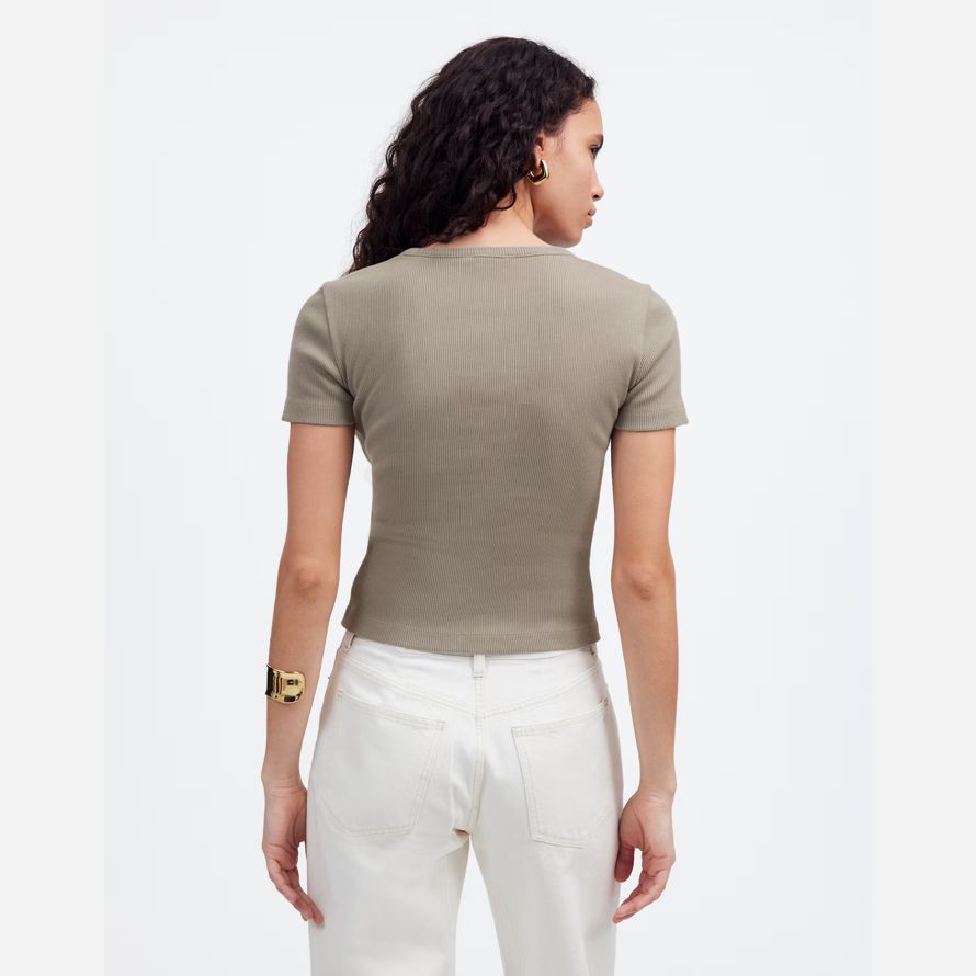 madewell ribbed crewneck pocket womens t-shirts grey