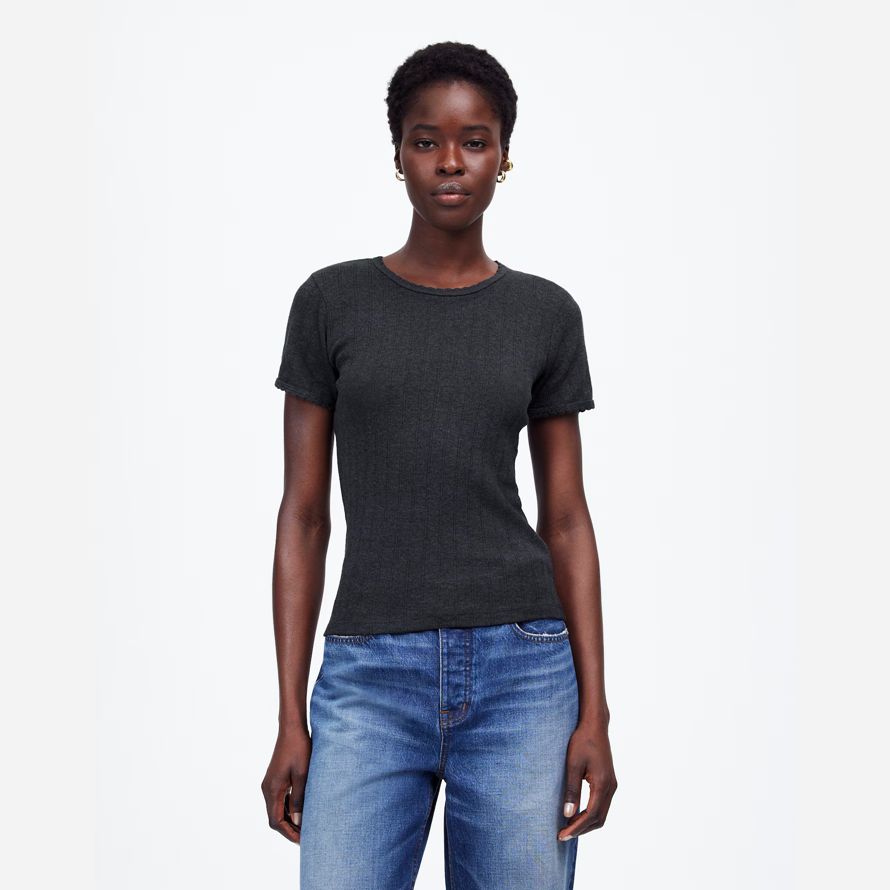womens madewell leset pointelle slim-fit t-shirts black