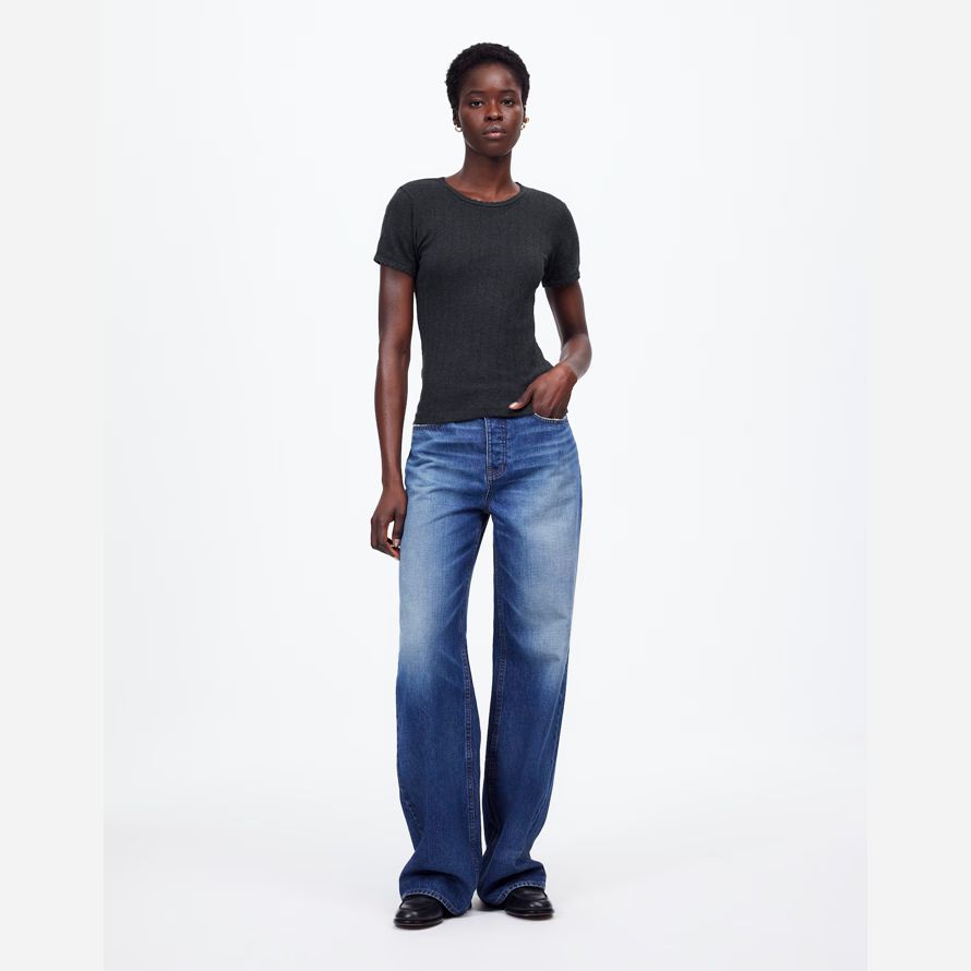 womens madewell leset pointelle slim-fit t-shirts black