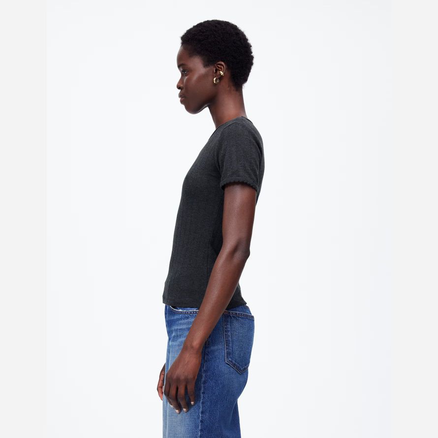womens madewell leset pointelle slim-fit t-shirts black