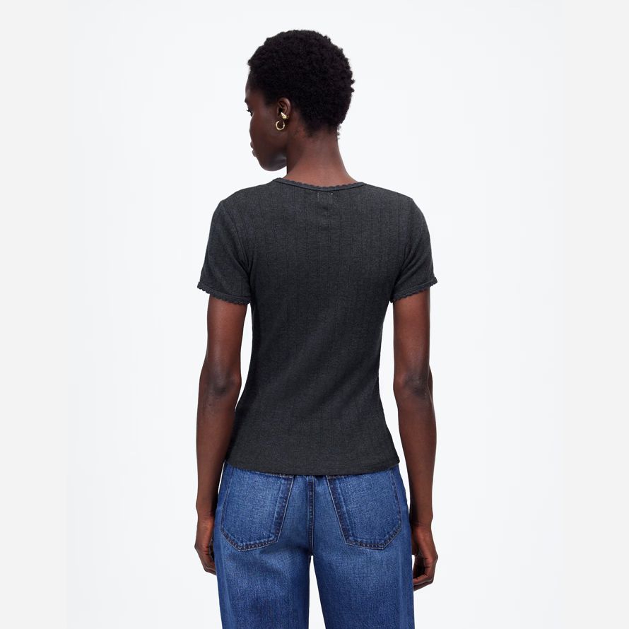 womens madewell leset pointelle slim-fit t-shirts black