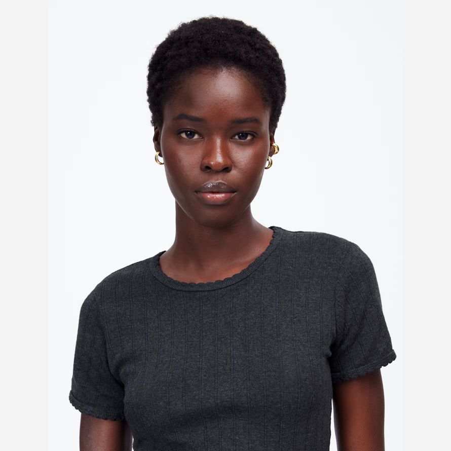 womens madewell leset pointelle slim-fit t-shirts black