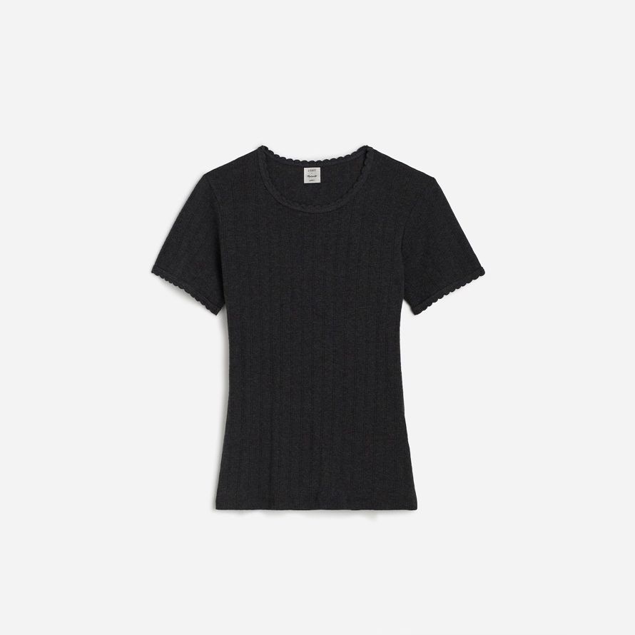 womens madewell leset pointelle slim-fit t-shirts black