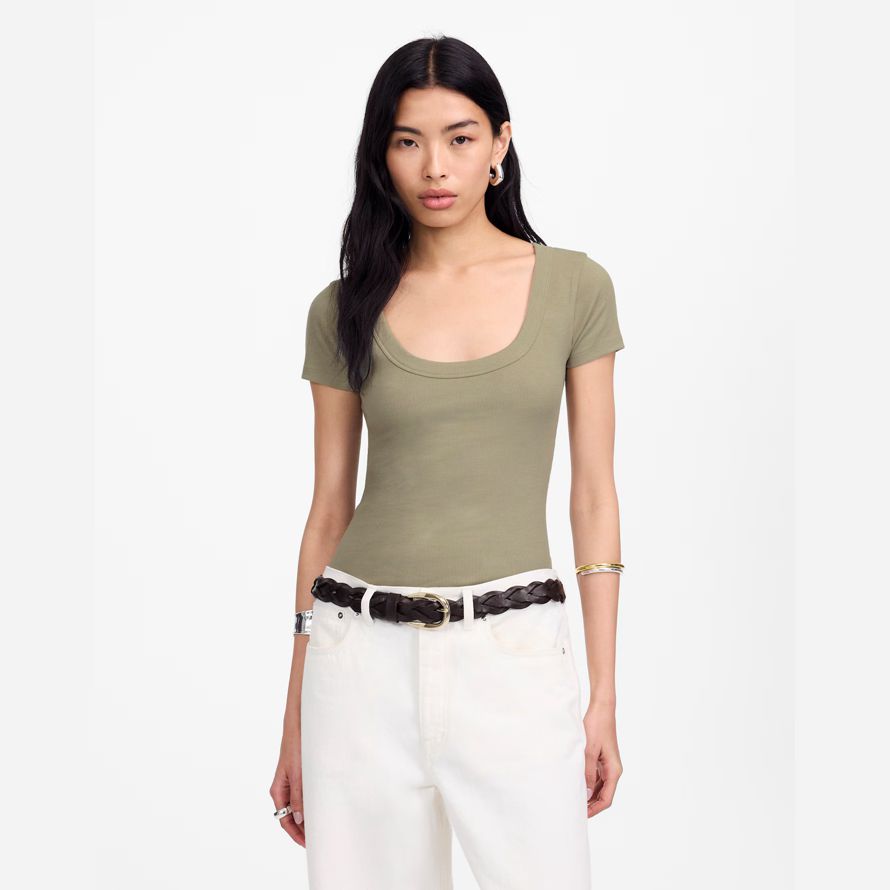 olive madewell regenerative cotton ribbed scoopneck womens t-shirts