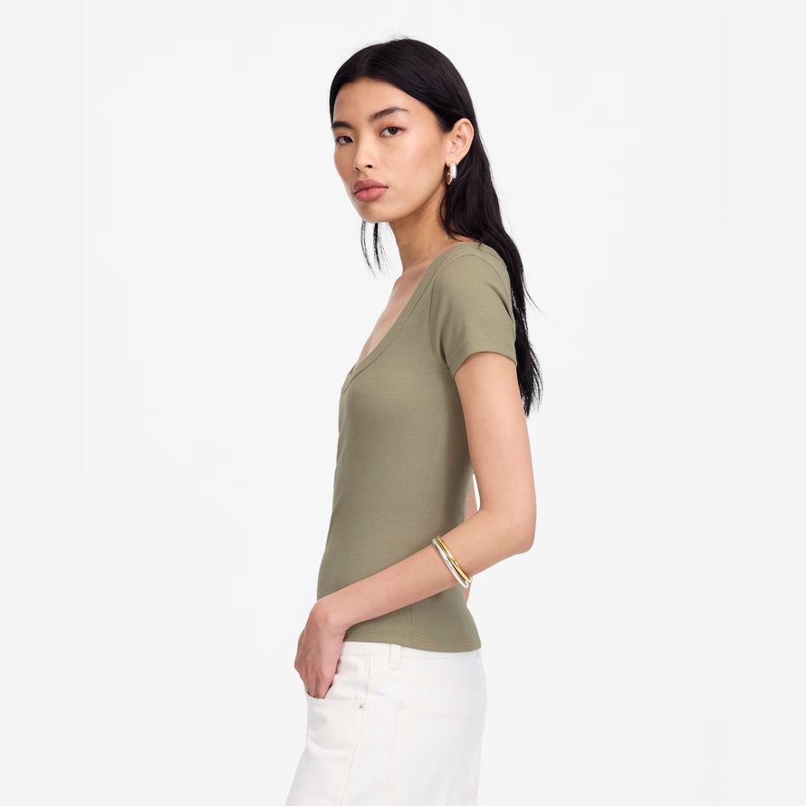olive madewell regenerative cotton ribbed scoopneck womens t-shirts