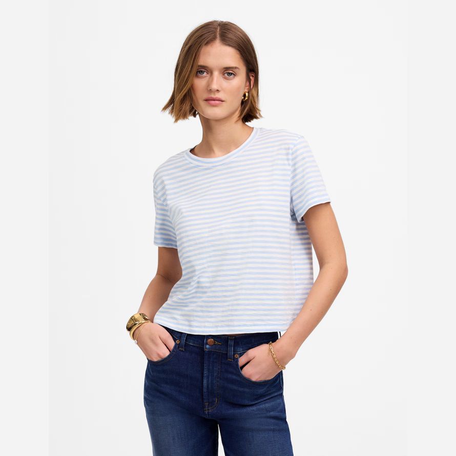 madewell slub boxy-crop womens t-shirts light blue white