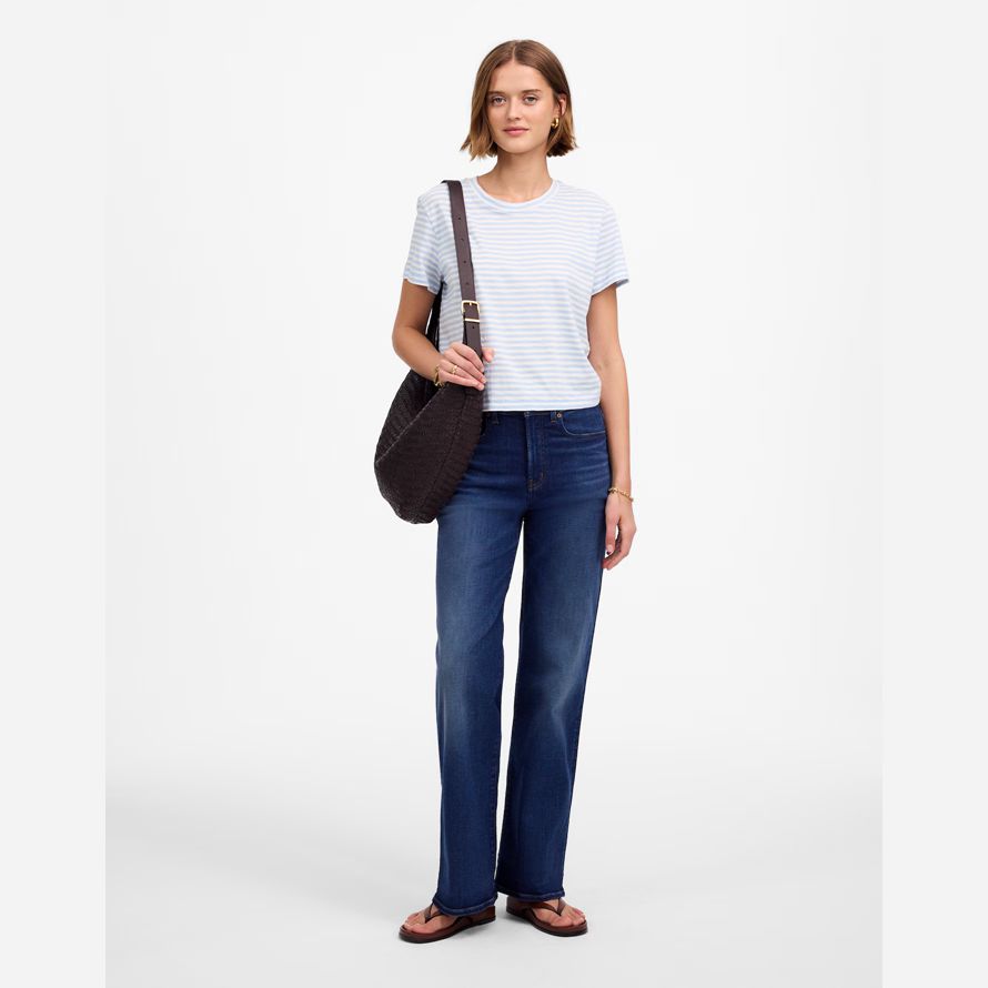 madewell slub boxy-crop womens t-shirts light blue white