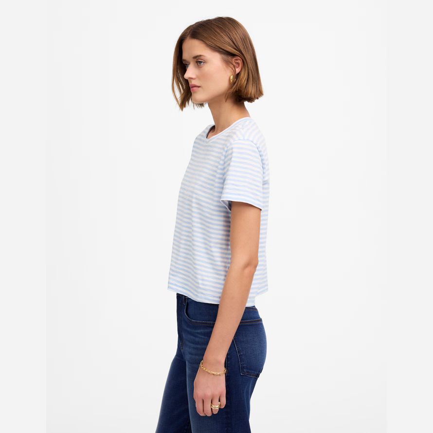 madewell slub boxy-crop womens t-shirts light blue white