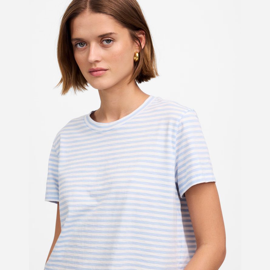 madewell slub boxy-crop womens t-shirts light blue white
