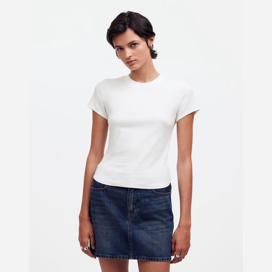 white womens madewell regenerative cotton ribbed crewneck t-shirts