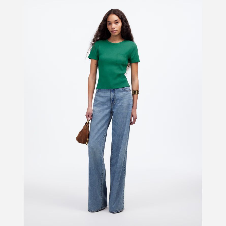 madewell ribbed crewneck pocket womens t-shirts green