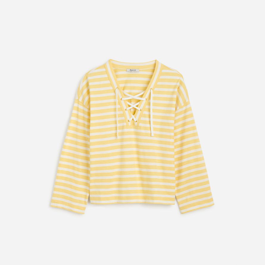womens madewell lace-up long-sleeve t-shirts yellow white