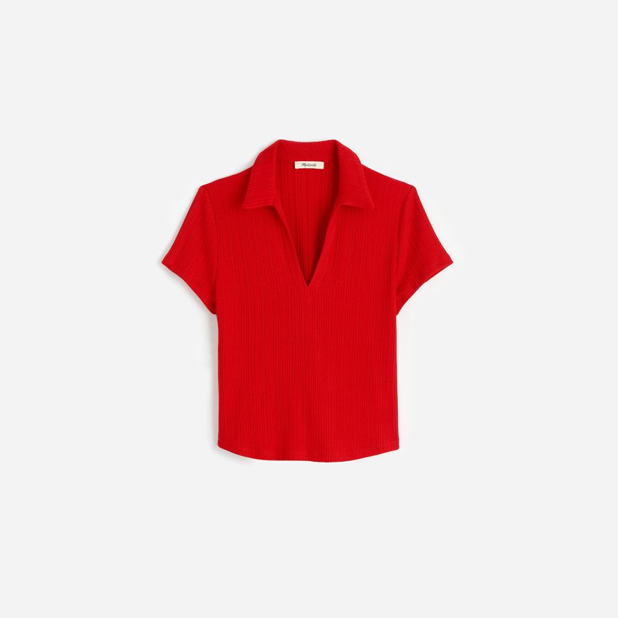 madewell ribbed v-neck polo womens t-shirts red