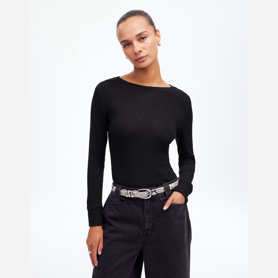 womens madewell ribbed crewneck long-sleeve t-shirts black