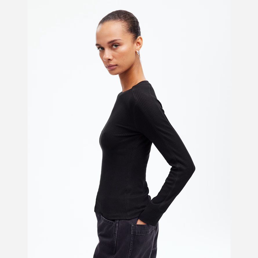 womens madewell ribbed crewneck long-sleeve t-shirts black