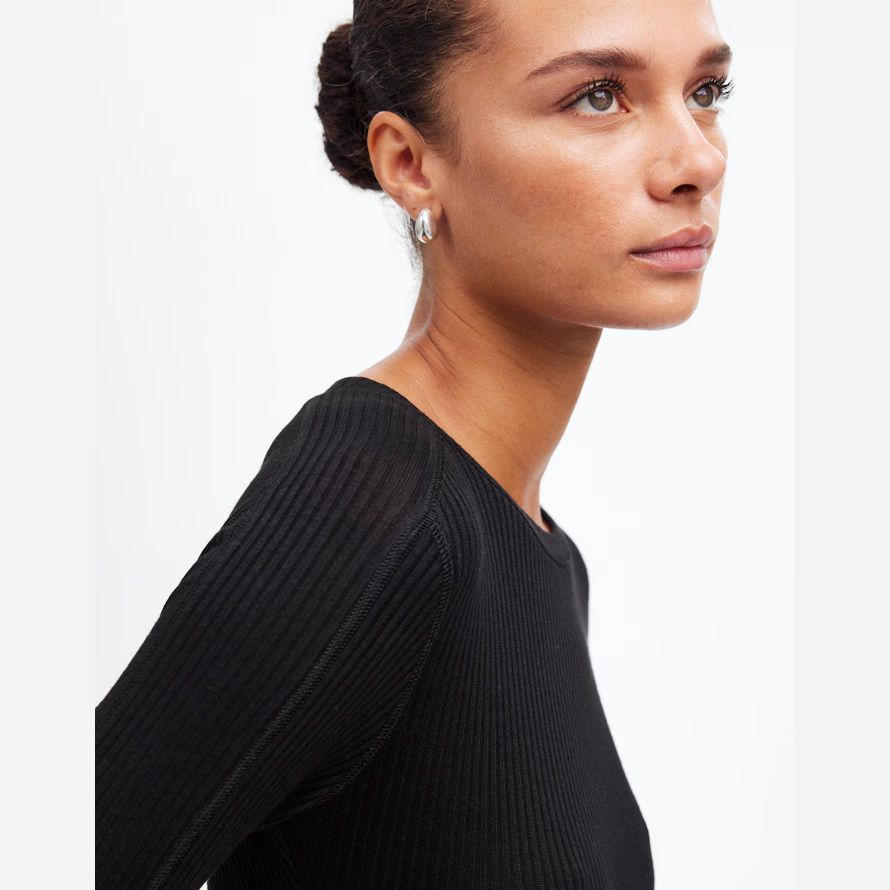 womens madewell ribbed crewneck long-sleeve t-shirts black