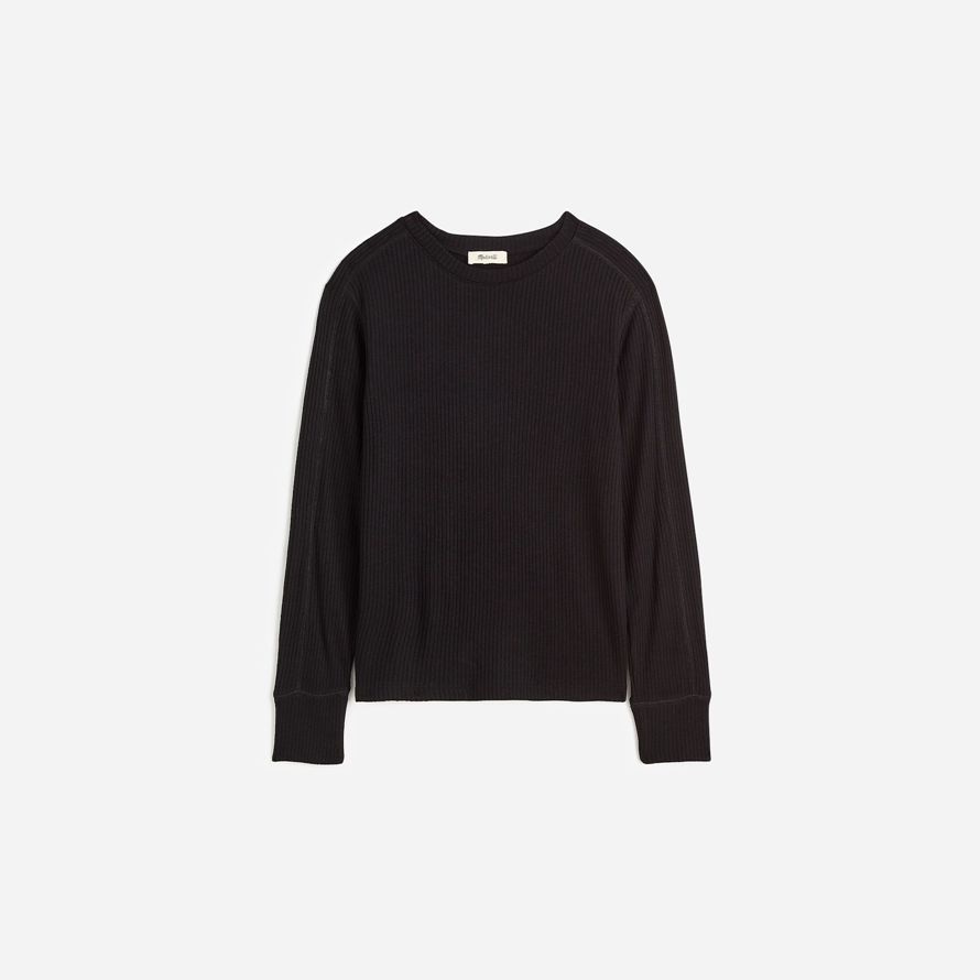 womens madewell ribbed crewneck long-sleeve t-shirts black