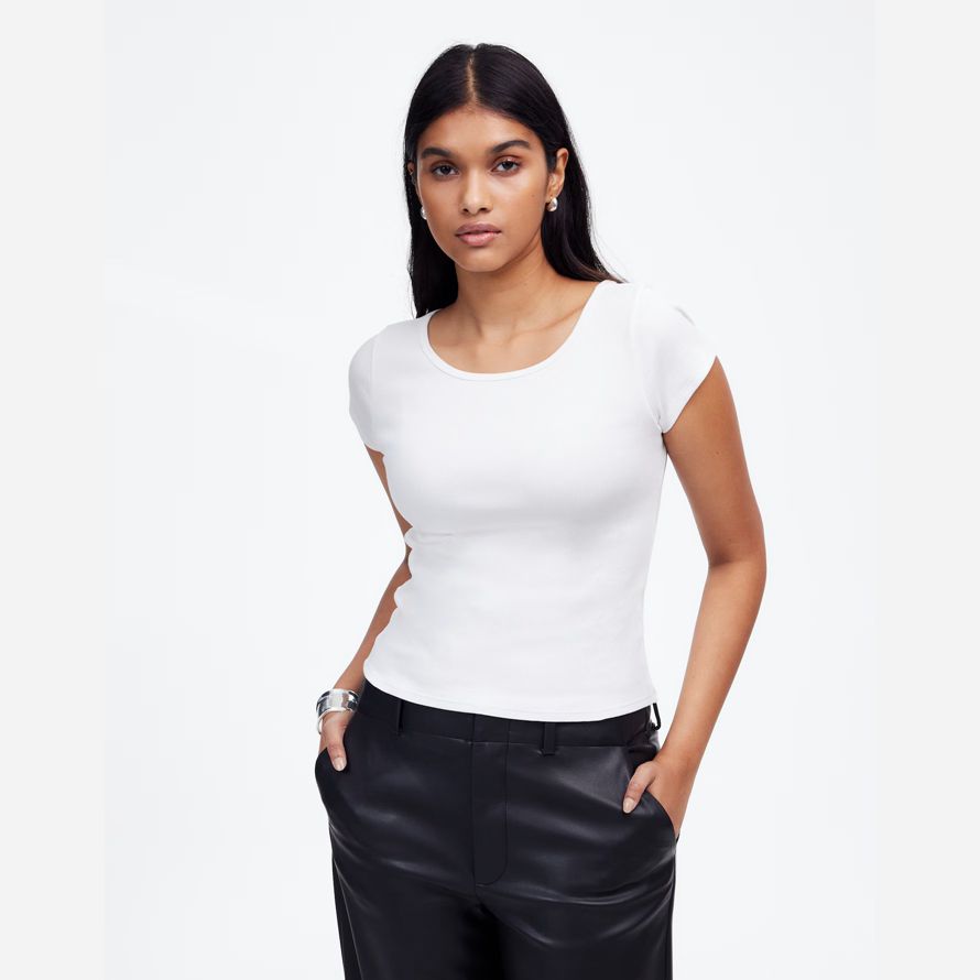 womens madewell regenerative cotton ribbed cap-sleeve t-shirts white