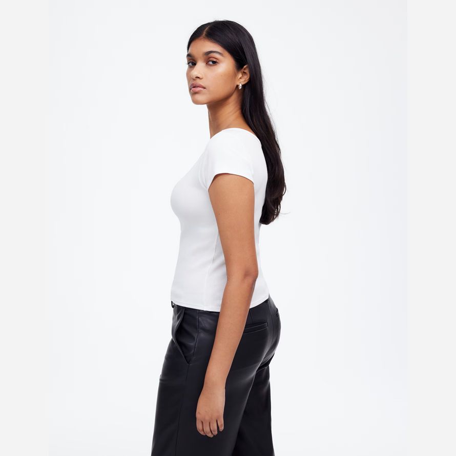womens madewell regenerative cotton ribbed cap-sleeve t-shirts white